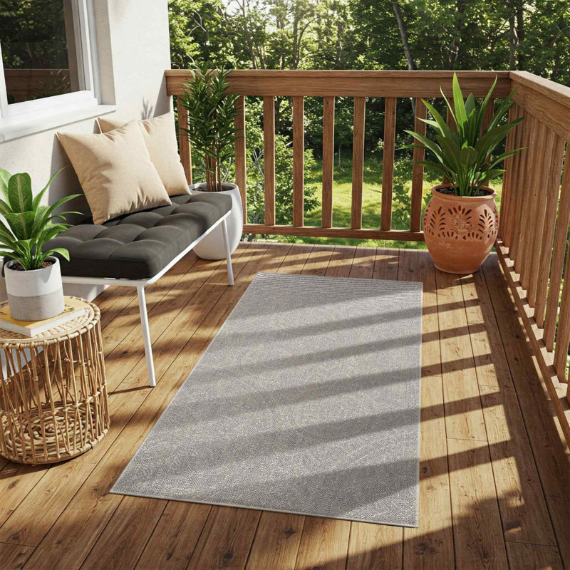 Grey Modern Outdoor Rug, Floral Stain Resistant Easy to Clean Rug For Patio, Balcony, Decks & Garden, Rectangle 80 x 150 cm