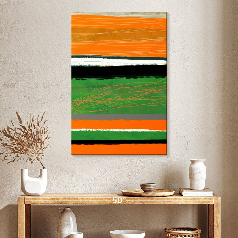 Avery orange et vert abstrait II, H 39 po x l 26 po