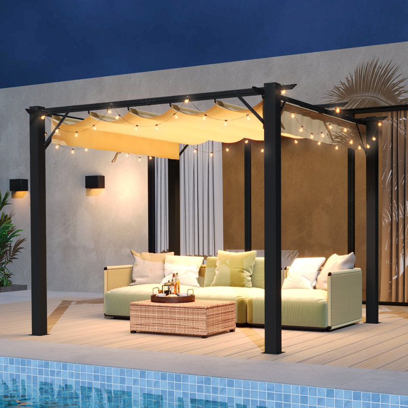 Metal Pergola with Canopy, 9 Ft x 9 Ft