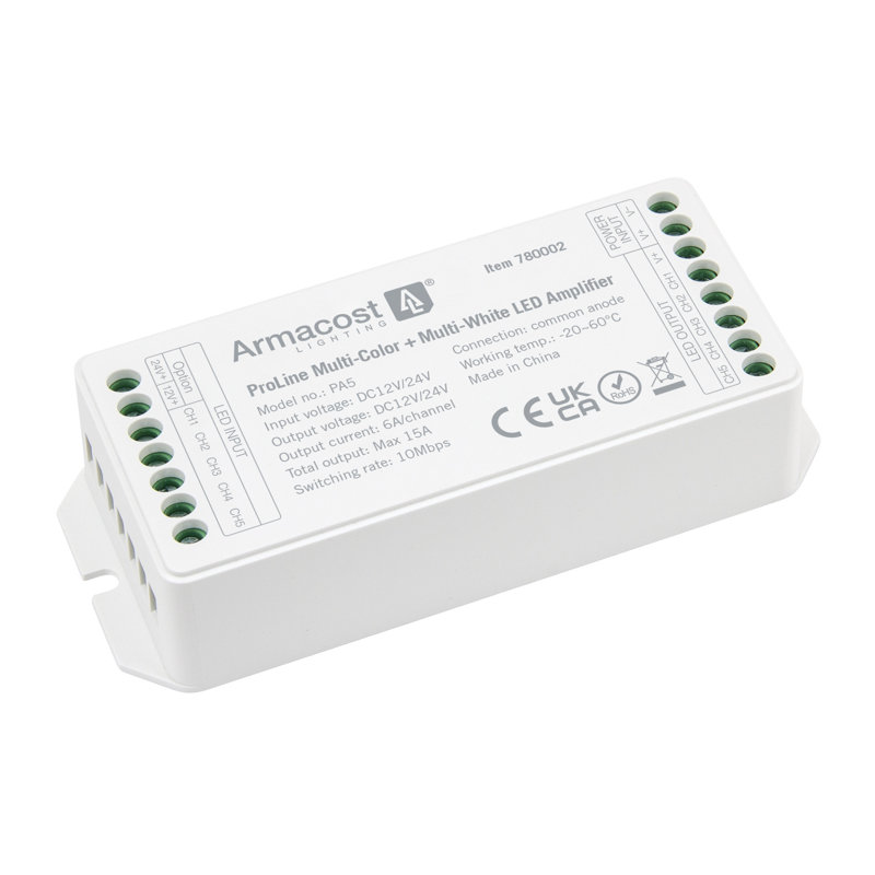 Compact Multicolor RGB+WW LED Amplifier for Strip Lights