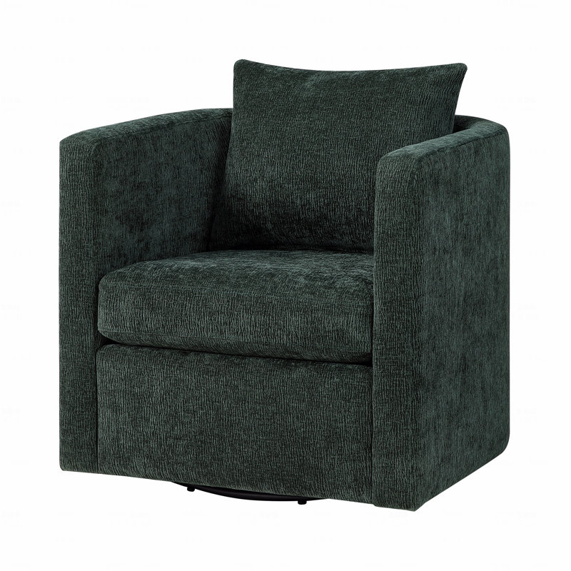 Sutton Kelly Green Swivel Barrel Chair with Soft Fabric and 360-Degree Rotation for Comfort and Durability, Green
