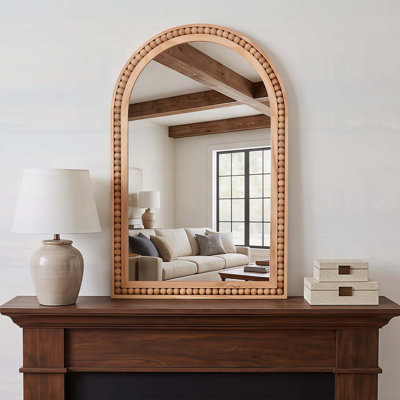 Miroir mural en bois naturel 20 po x 30 po avec cadre en bois massif perlé, décor de maison de campagne rustique pour entrée et salon