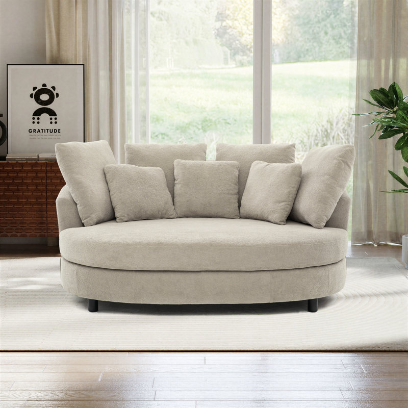 Fauteuil demi-tonneau rembourré avec housse, fauteuil surdimensionné moderne avec 7 coussins, Blé