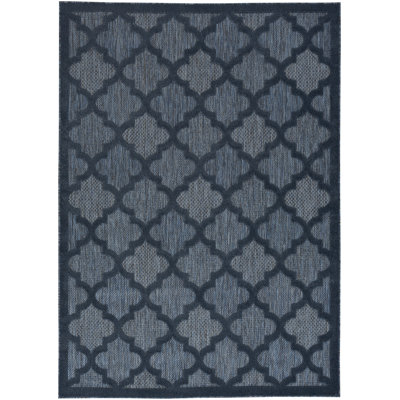 Adianey Red Barrel Studio Easy Care Trellis Navy Blue Indoor/Outdoor Area Rug