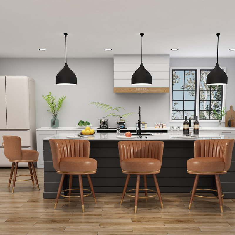 Anneli 24'' Swivel Counter Height Bar Stools Set of 4, Brown Counter Stools with Backs and Wood Legs for Kitchen Island, 4