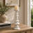 Tabletop Pillar Candle Stand, Stacked Geometric Shapes, White Resin 18 Inch