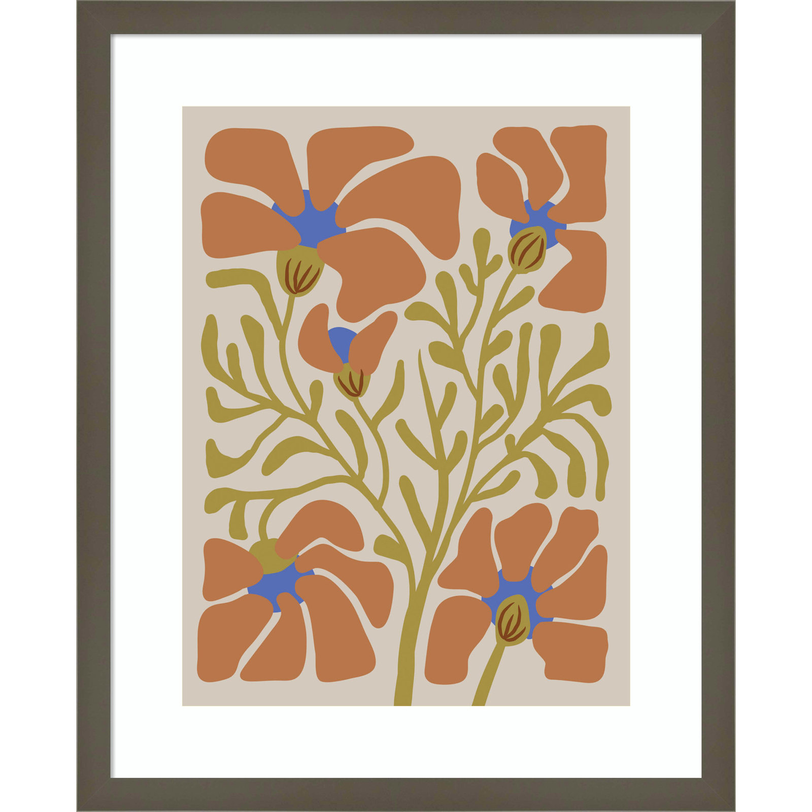 Expressive Abstract House Plant Orange Print, Gray, 21" H x 17" W x 1" D