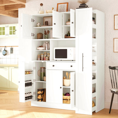Freestanding Buffet With Hutch , Large Kitchen Pantry Storage Cabinet Cupboard With Pull-Out Side Cabinet, Door Shelves And Drawer