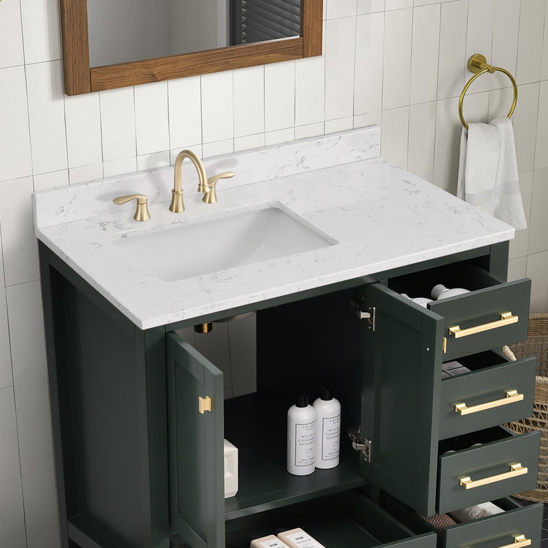 Meuble-lavabo simple 36 po Cholena, Vert, Or brossé