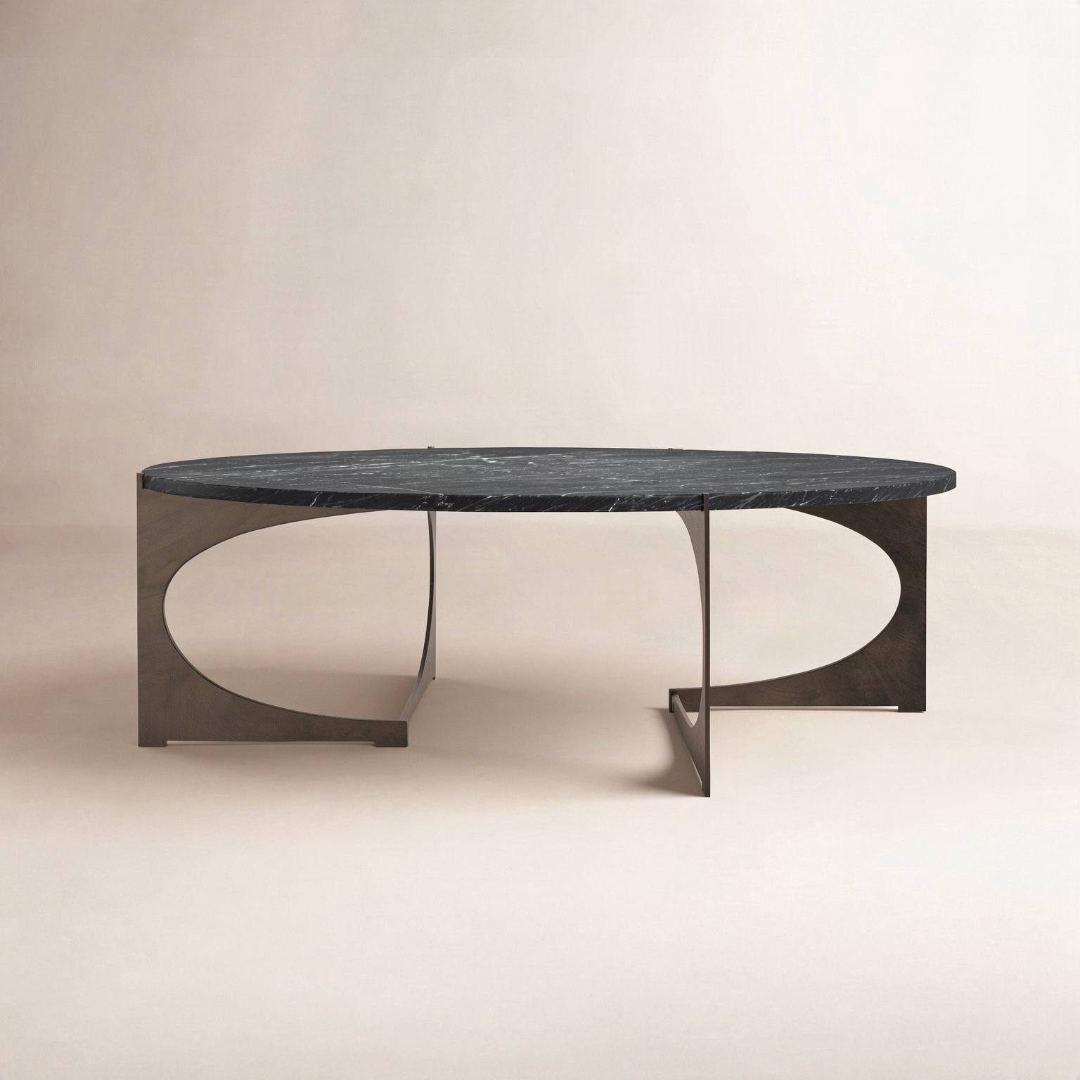 Giles Single Coffee Table, Black Top/Antique Nickel Base