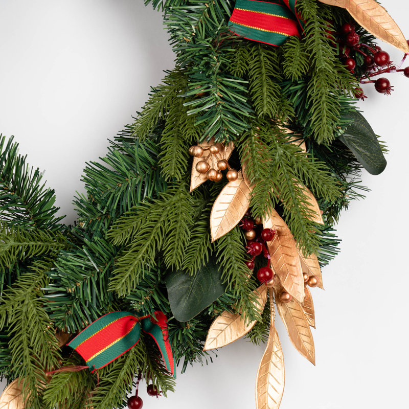 60cm Faux Traditional Wreath with Leaves