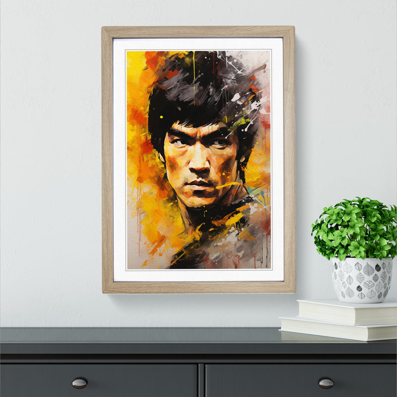 Bruce Lee Expressionism Art - Framed Print, Oak, 34cm H x 25cm W x 2cm D
