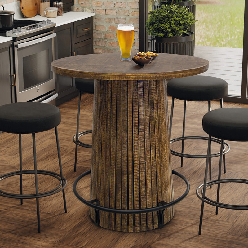 Table de salle à manger à piédestal en bois massif de 38,5 po Engelhart