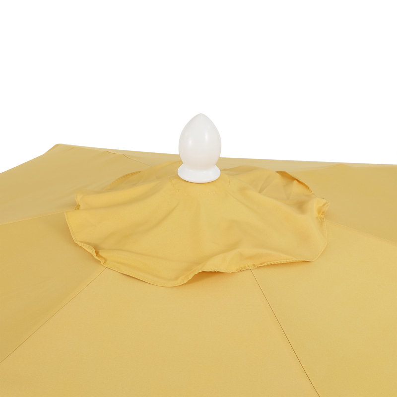 Parasol d'extérieur à frange bohémienne de 9 pi avec manivelle et inclinaison Collins, pavillon jaune moutarde / crème festonné résistant aux rayons UV, mât blanc