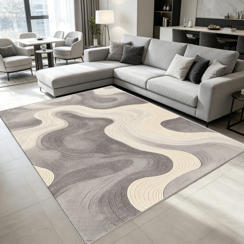 Warm Grey Contour Wave carpet-easy to clean, machine-washable, soft and comfortable; suitable for door mats, kitchens, living rooms, bedrooms, corridors, and laundry areas. Easy to clean, durable carpet for home decoration.