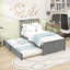 Lit plateforme simple en bois avec lit gigogne simple et tête de lit-61976004