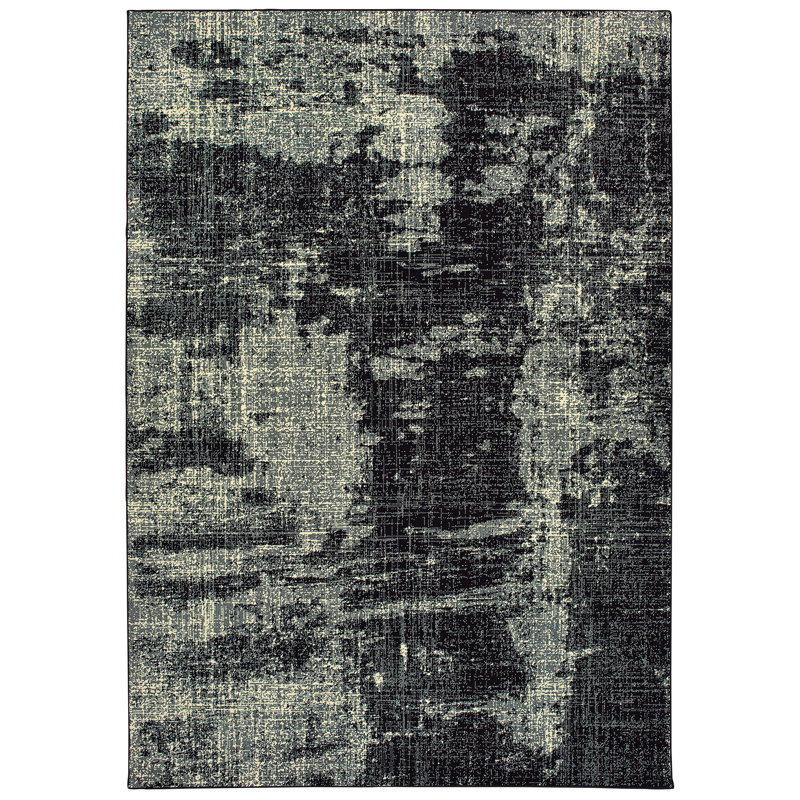 Tapis tissé à la machine noir / gris, Rectangle 9 pi 10 po x 12 pi 10 po