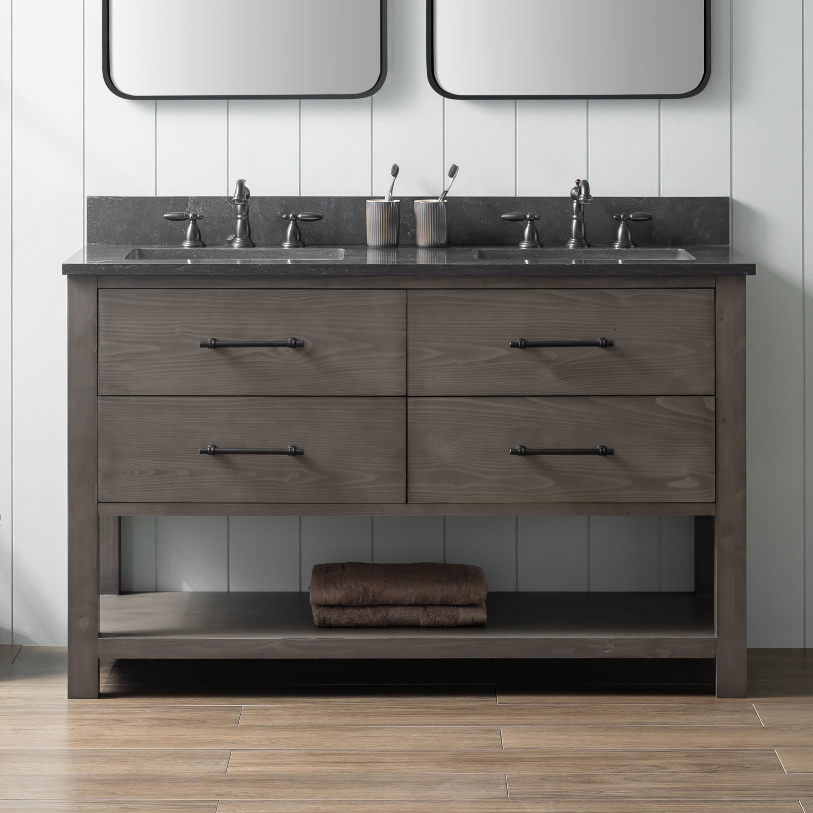 Keri 54'' Double Bathroom Vanity, Smoke Gray/Matte Black