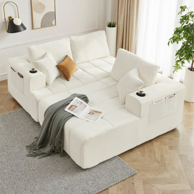 108" L-Shaped Chenille Sectional Sofa, Cloud Style Boneless Couch with Right Chaise, Modern Upholstered Sofa with Cup Holders & Side Pockets, Compression Sofa for Living Room