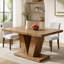 Table de salle à manger de style campagnard de 119 cm (47 po) pour 4 personnes, table de cuisine avec plateau de 4 cm (1,57 po) d'épaisseur et pied central triangulaire, idéale pour les cuisines compactes.-1065003089