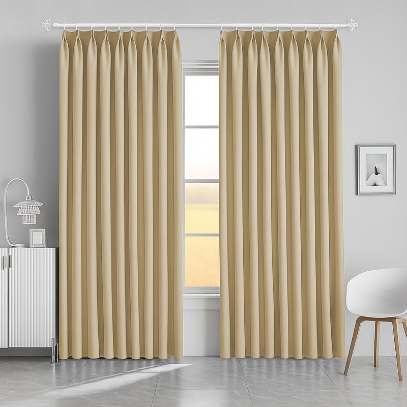 Aspire Homeware Hotel Style Polyester Room Darkening Pencil Pleat Curtain Pair for Luxury Bedroom Decor, Cream