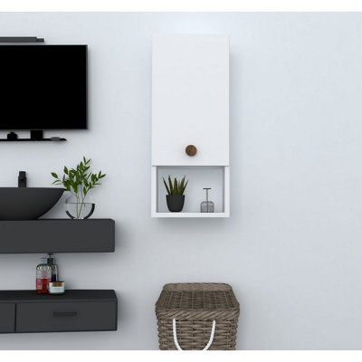 Modern White Bathroom Cabinet, 100% Melamine Coated Particle Board, 11.8 x 28.0 x 8.6 inches | Stylish Wall-Mounted Design with Numerous Shelves for Additional Storage | Perfect for Compact Spaces and Organized Living