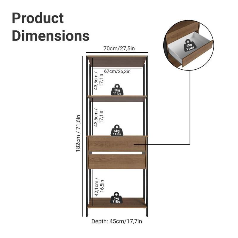  Armoire de rangement pour garde-manger avec 2 tiroirs et tablettes ouvertes de L 27 po pour l'organisation de la cuisine - noir / brun