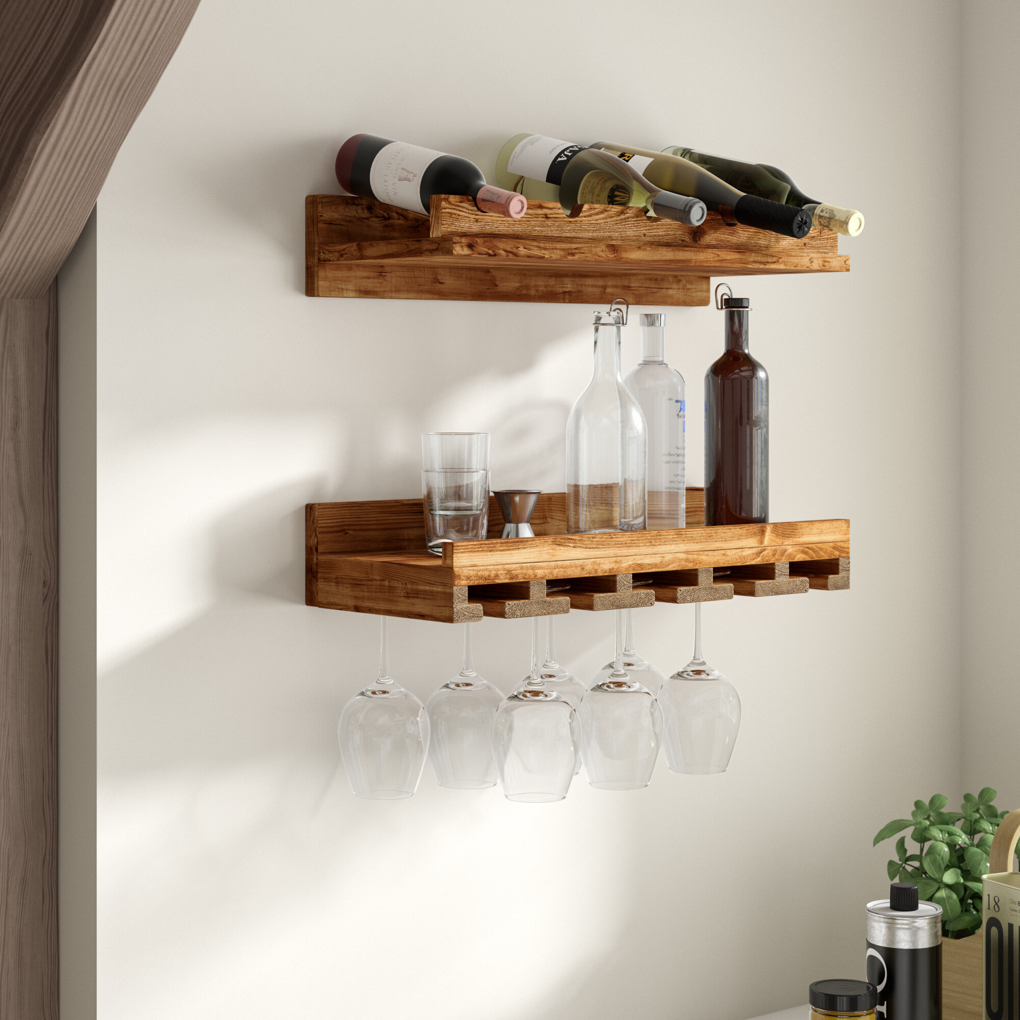 Wooden Floating Wine Glass Rack - Transitional - Kitchen