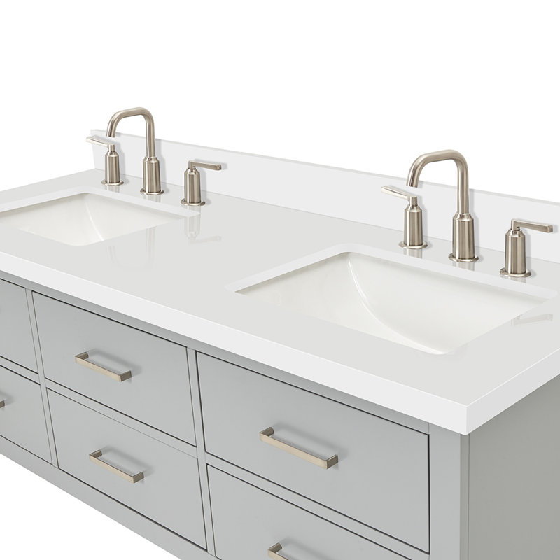 73'' W Double Vanity, Brushed Nickel, White, 61"
