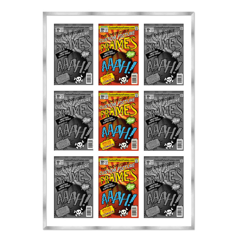 9 tapis de cadre 9 bandes dessinées pour afficher 9 bandes dessinées UV UV, support et matériel de suspension, Argent / blanc
