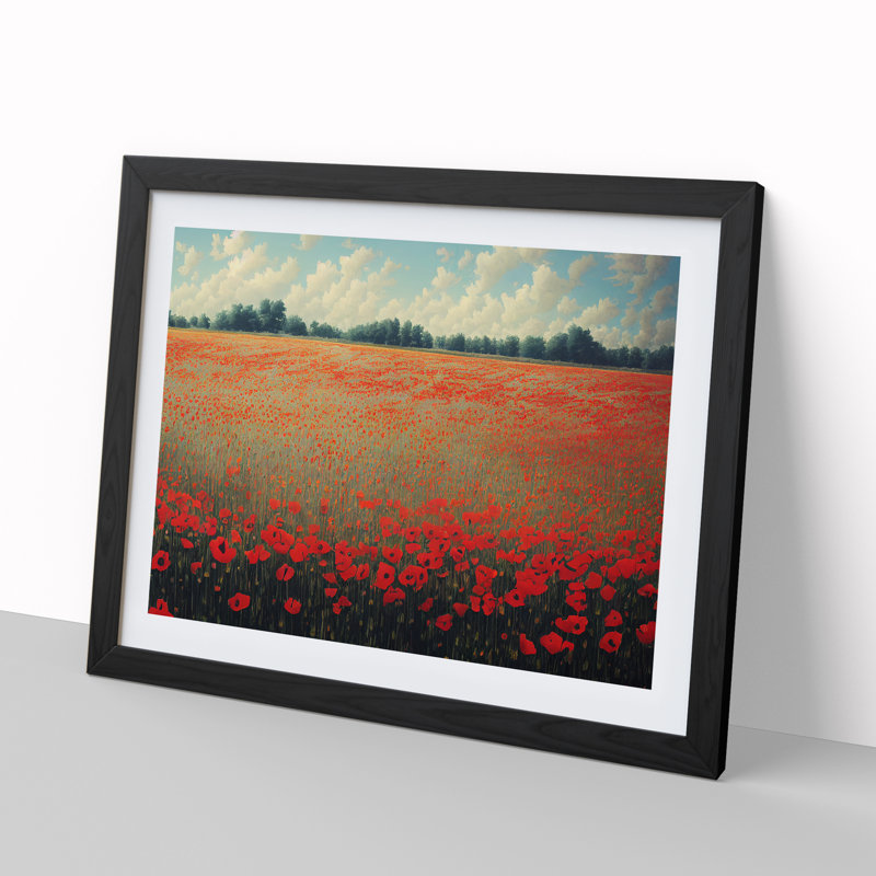 Epic Poppies Flowers - Single Picture Frame Painting, 46cm H x 64cm W x 2cm D, Black