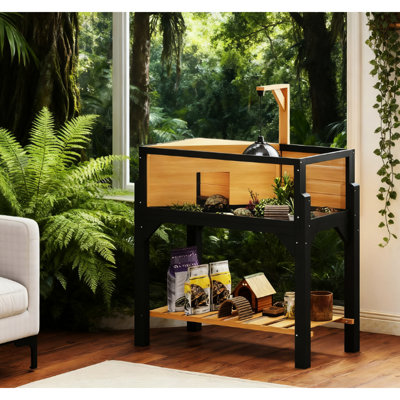 Yellow Wooden Tortoise House With Storage Shelf, Large Clear Viewing Panels For Excellent Visibility, Openable Top, And Lamp Holder - Neat Storage, Good Interior View, Cozy Shelter