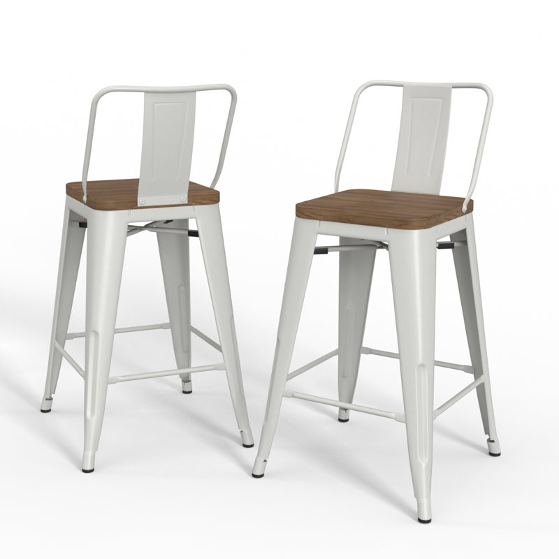 Rayne 24" White Metal and Wood Counter Stools, Set of 4
