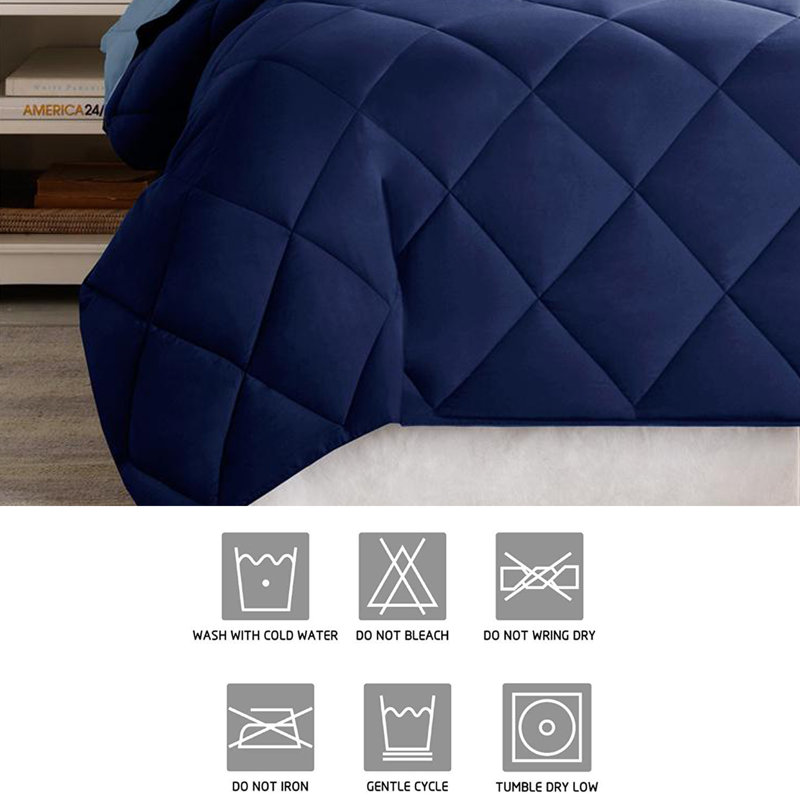 Diamond Quilting Reversible Down Alternative Comforter Set, Blue, King
