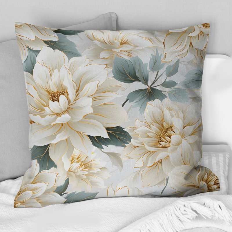 Coussin décoratif blanc à motif floral de mandalas et bohème II, H 18 po x l 18 po