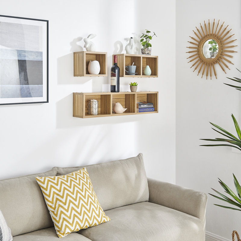 Bayala 3 Piece Cube Wall Shelf Set, Chestnut
