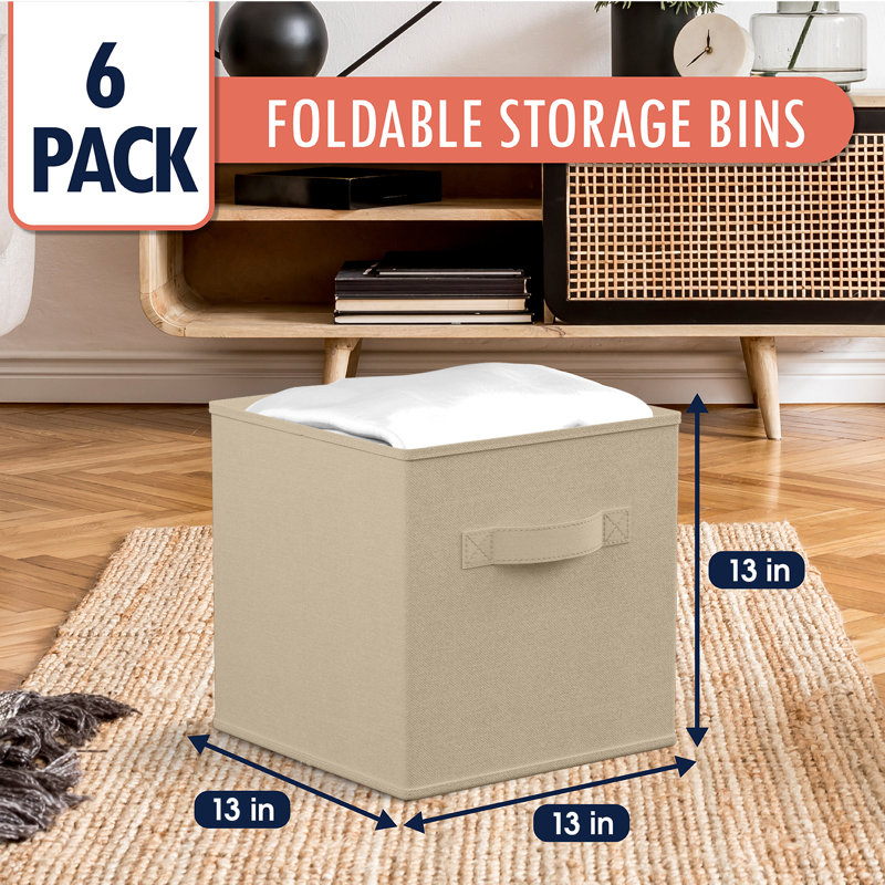 Ensemble de bacs en carton pliables en tissu, H 13 po x l 13 po x P 13 po, Beige