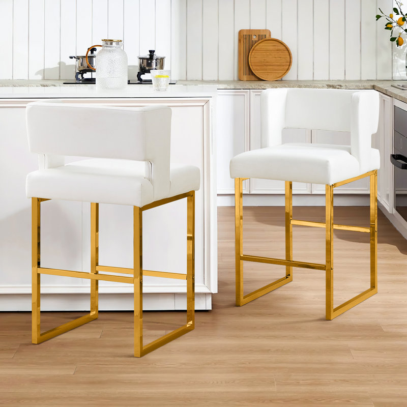 Tabouret de comptoir rembourré avec structure en métal (ensemble de 2), Blanc, Doré