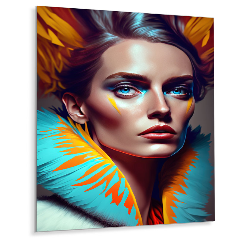Décoration murale colorée femme sensuelle en manteau de fourrure II, H 40 po x l 30 po x P 1 po