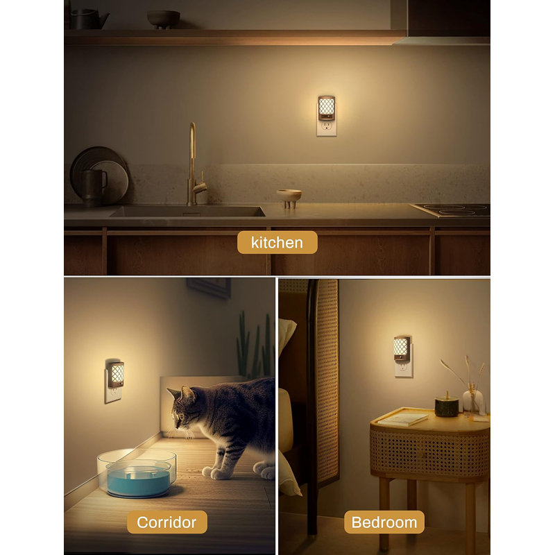 Horizontal White Plug-In Night Light With Light Sensor, 3000K Warm White, Sliding Dimmer