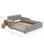 Lit tapissier double Ilyne, lit pour mère et enfant avec bureau de chevet et petit tabouret rond-131025354-168072809