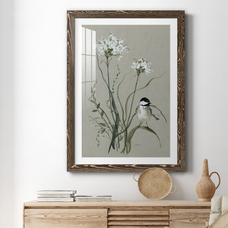 Bouquet de grâce, oiseau II - Cadre photo, reproduction d'art sur papier, H 37,5 po x l 27,5 po x P 1,5 po, Noyer