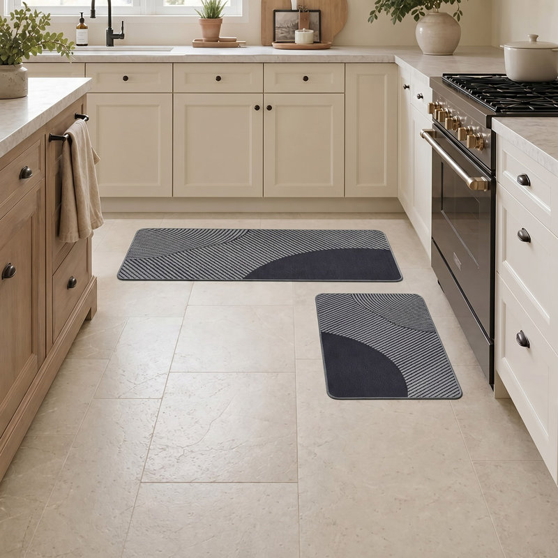 Ensemble de tapis de cuisine géométriques, Gris