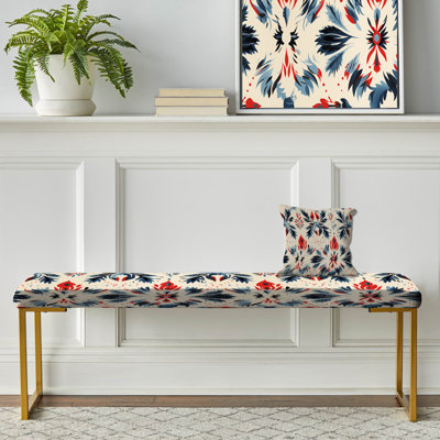 Blue Ikat Tribe Blend Fuse - Ikat Upholstered Gold Bench