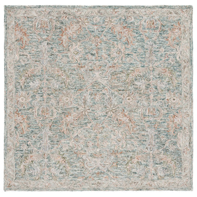 Teal Green Hand-Tufted Wool Oriental Rug
