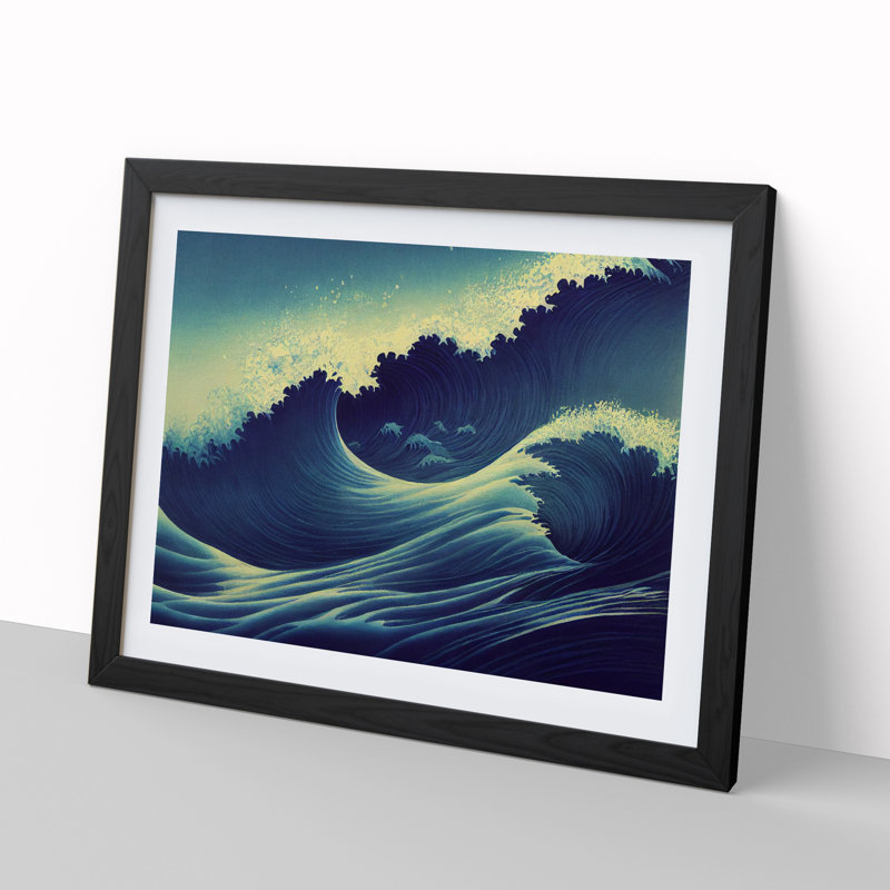 XH1022-4473X Gracious Japanese Wave - Single Picture Frame Print, 46cm H x 64cm W x 2cm D, Black Framed