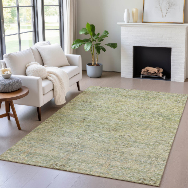 Tapis vert intérieur / extérieur lavable à la machine Xhevrie, Rectangle 9 pi x 12 pi