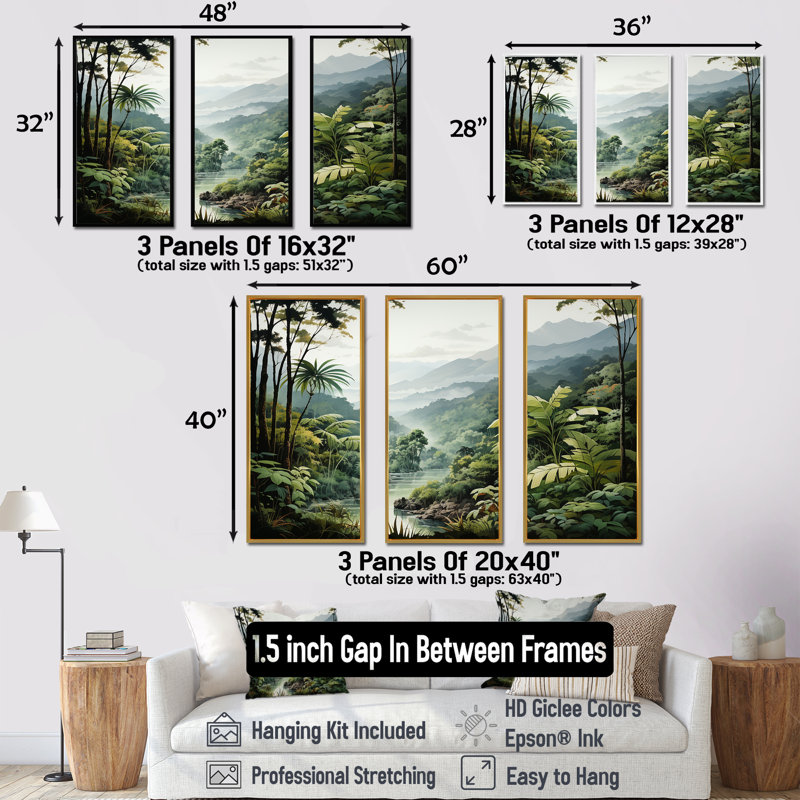 «Tropical Wilderness Escape IV», ensemble d'art mural sur toile Jungle, Cadre flottant doré, H 40 po x l 60 po x P 1 po