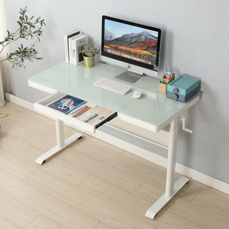 Bureau debout de 48 po x 24 po avec tiroir en métal, bureau à hauteur ajustable, bureau à domicile, poste de travail (bureau)