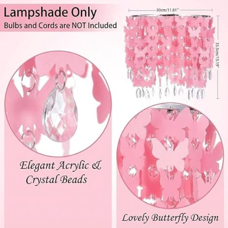 Butterfly Light Shade for Ceiling Pendant Light, Dreamy Lightshade with Crystal Beads